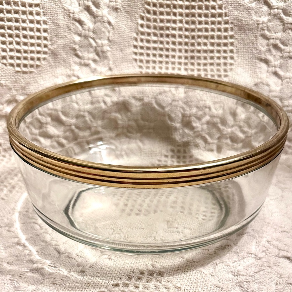 1970’s Vtg Bormioli Rocco Italian Glass w Gold Rim Salad/Fruit Bowl Marked
